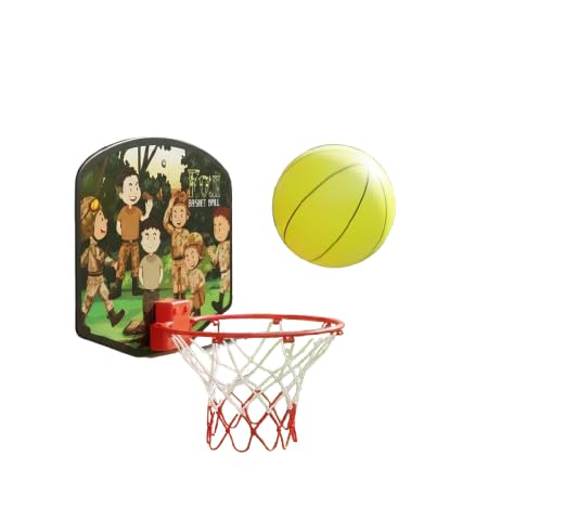 Asian Portable Plastic Basketball with Hoop for Kids Multicolor (Foji Theme)