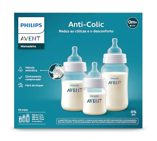 Kit Triplo Mamadeira Anti-Colic Philips Avent 125ml + 260ml + 330ml SCY119/18 Transparente