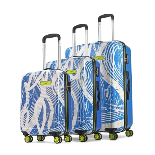 Skybags Stroke Set of 3 Printed Hard Case Trolley Bags, Blue-White | Lightweight, Stylish, 8-Wheels, Polypropylene+ABS Case, Combination Lock, Spaciou