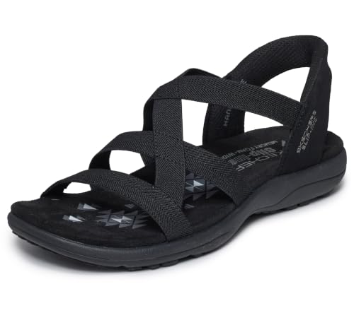 Skechers Women's Reggae Slim-Stretch Flex Hands Free Slip-ins Sandal, Black/Black, 9