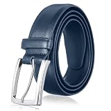 KM Legend Mens Genuine Leather Dress - Classic & Fashion For Work Business And Casual Belt, Basic Blue, 46 US