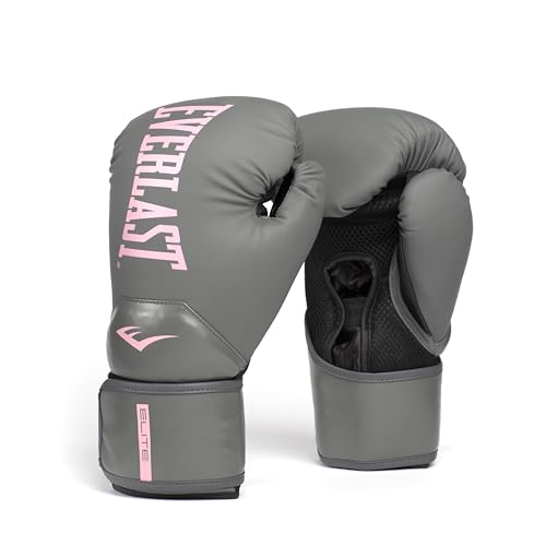 Everlast Elite 2 Womens Boxing Gloves | Vegan Leather Boxing Gloves for Women and Children & Ventilation | Cardio, Speedbag, and Heavy Bag Training Gloves (8 oz, Grey and Pink)