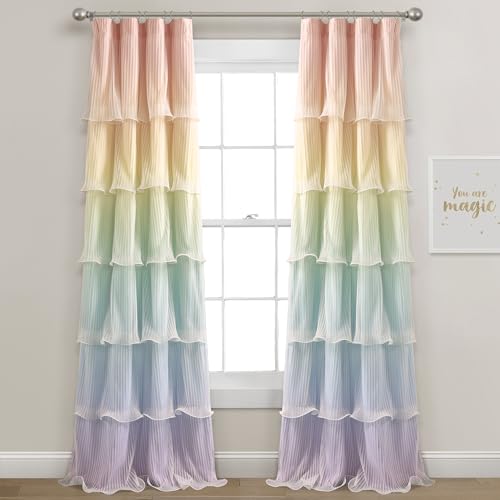 Lush Decor Rainbow Ombre Nerina Window Curtain Panel Pair, 36" W x 84" L, Rainbow