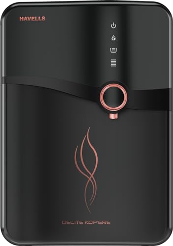 Havells Delite Kop'ere Water Purifier (Black), RO+UV+pH Balance, 7 Stages, 6.5L Stainless Steel Tank,Copper+Zinc+Minerals, Suitable for Borewell, Tank