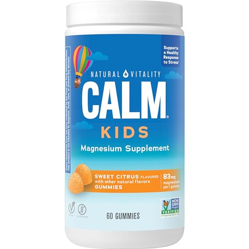 Natural Vitality CALM Kids Magnesium Supplement Gummies, Gummies for Balanced Mood, Supports Healthy Development, Gluten Free, Vegan, Sweet Citrus Flavored - 60 Gummies