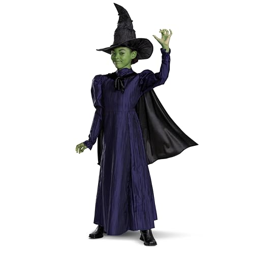 Wicked Elphaba Costume for Girls, Deluxe Official Wicked Elphaba Costume Cape and Hat, Kids Size (7-8)