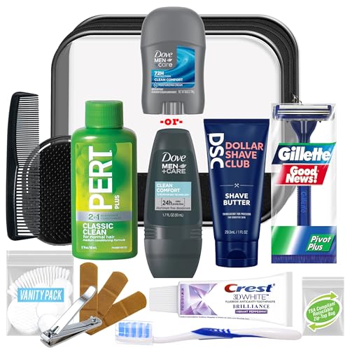 Convenience Kits International Men’s Super Deluxe, 16-Piece Kit with Travel Size TSA Compliant Essentials in Reusable Zippered Toiletry Bag