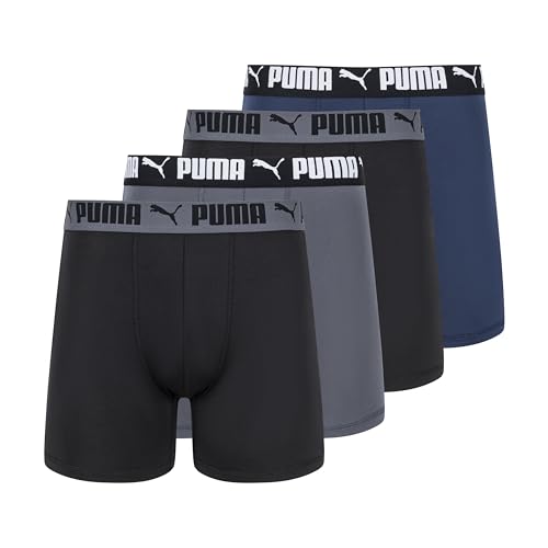 (-14%) Puma Herren 4 Pack Active Stretch Boxer Briefs Retroshorts, Blau/Schwarz/Grau, Large