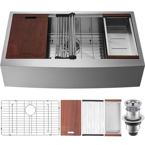 ⚡ BLITZDEAL (-63%) VEVOR Bauernhaus-Küchenspüle, Einbauspüle 304-Edelstahl, Eingebauter Küchenspüle mit Schneidebrett & Abtropfkorb & Sieb, Haushaltsspülbecken Einzelbecken 914,4 x 558,8 x 228,6 mm Küche Arbeitsstation