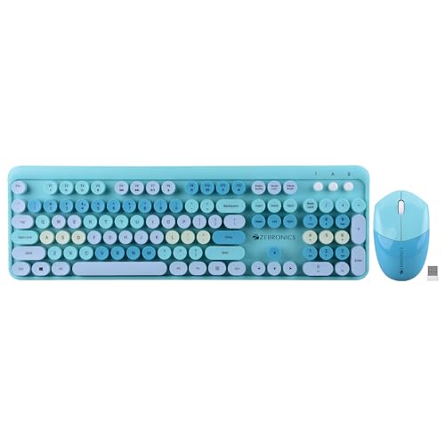 ZEBRONICS Companion 301 2.4GHz Wireless Keyboard & Mouse Combo with UV Printed, Retro Style Keys, 104 + 12 Integrated Multimedia Keys, 1600 DPI, High 
