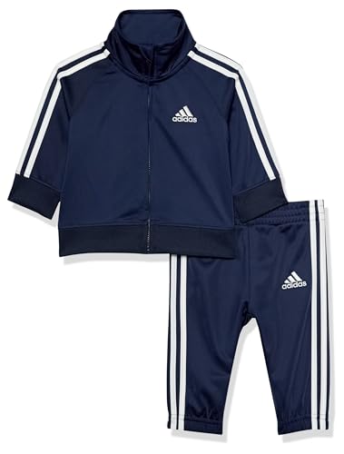 adidas Baby Tricot Tracksuit Jacket Jogger Pant Set, Navy Blue, 18M