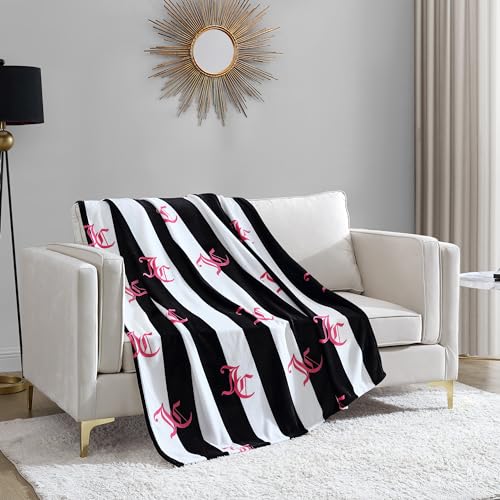 Juicy Couture Cabana Plush Black Striped 50"X70" Fuzzy Throw Blanket - Luxurious Microfiber Plush Blanket for Ultimate Comfort and Cozy Warmth