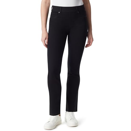 Gloria Vanderbilt Women's Shape Effect Pull On High Rise Straight Leg Jean, Black Rinse