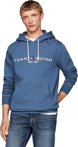 🔥 STARKER PREIS (-50%) Tommy Hilfiger Herren Hoodie Tommy Logo mit Kapuze, Blau (Aegean Sea), XS