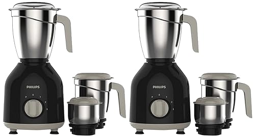 Philips HL7756/00 Mixer Grinder 750 Watt, 3 Stainless Steel Multipurpose Jars with 3 Speed Control and Pulse function (Black) (Pack of 2)