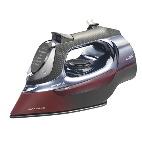 CHI Steam Iron for Clothes with 8’ Retractable Cord, 1700 Watts, 3-Way Auto Shutoff, 400+ Holes, Professional Grade, Temperature Control Dial, Lava Infused Ceramic Soleplate, Black (13113)