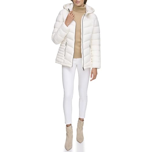 DKNY Women's Outerwear Puffer,Pearl,Large