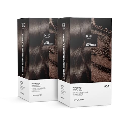 IGK Permanent Hair Dye Color Kit, 1-800 Espresso 5GA, Golden Ash Brown, 2Pk