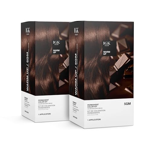 IGK Permanent Hair Color Kit | 5GM Warm Up - Golden Mahogany Brown | 100% Gray Color Coverage + Strengthen + Shine | Ammonia Free