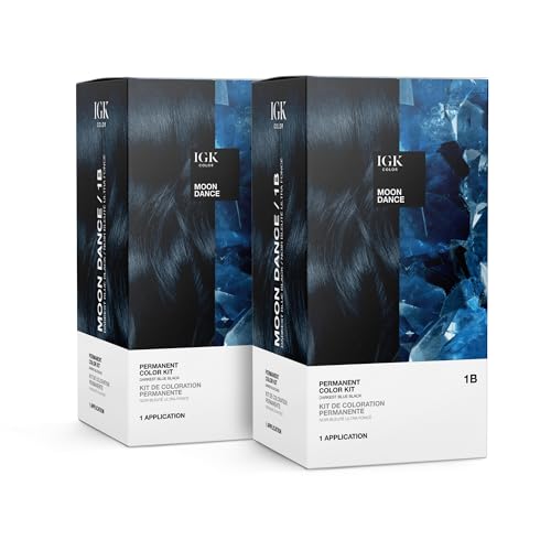 IGK Permanent Hair Dye Color Kit, Moon Dance 1B, Darkest Blue Black, 2 Pack