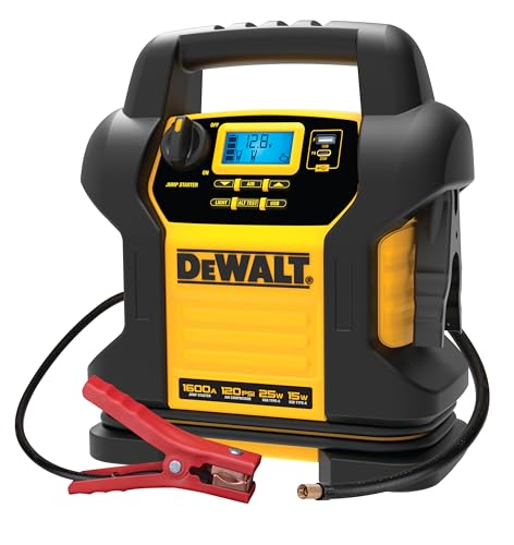 DEWALT DXAEJ14 Digital Portable Power Station Jump Starter - 1600 Peak Amps with 120 PSI Compressor, AC Charging Cube, 15W USB-A and 25W USB-C Power for Electronic Devices