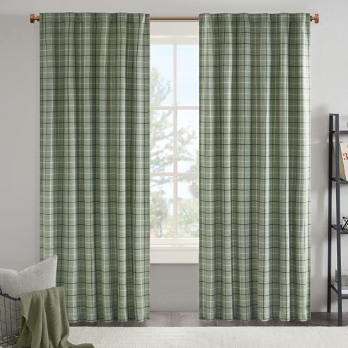 Madison Park Anaheim Cabin Plaid Curtain Window, Thermal Insulated Fleece Lining, Living Room Decor Room Darkening Drape for Bedroom, 1-Single Panel Pack, 50" x 84" Rod Pocket, Green