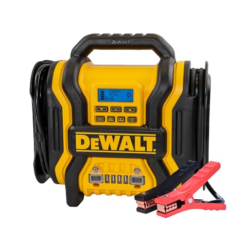 DEWALT DXAEPS14-Type2 2000 Peak Battery Amp 12V Automotive Battery Booster Jump Starter/Power Station with 120 PSI Compressor, 500W AC Power Inverter, and 15W USBa & 25W USB Ports