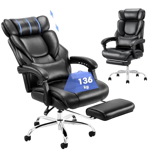 🔥 STARKER PREIS 15,00€ Coupon! COLAMY Bürostuhl Leder mit Fußstütze, Ergonomischer Chefsessel für Homeoffice – Hohe Rückenlehne, 90–135° Neigefunktion, Gepolsterte Armlehnen, Office Chair mit Lendenkissen, Schwarz