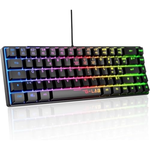 The G-Lab Keyz Hydrogen, Clavier Gamer 60%, Semi-mécanique Filaire Azerty, Rétroéclairage Multicolore - Mini Clavier Gamer Silencieux, Format Compact TKL - Pc/ps4/ Ps5 - New, Noir