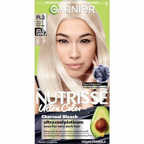 Garnier Hair Color Nutrisse Ultra Color Nourishing Crème, PL3 Ultra Cool Platinum (Charcoal), Permanent Hair Dye, 1 Count (Packaging May Vary)