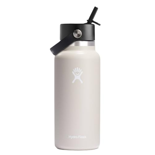 Hydro Flask Water Bottle - Insulated Stainless Steel - Wide Straw Lid, Non Spill, Leakproof in 32 Oz Oat Tan