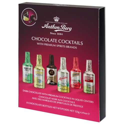 Anthon Berg 8 Dark Chocolate Cocktails, Famous Spirits with a Delicious Liquid Filling, 125 g