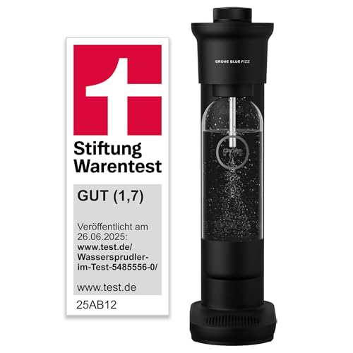 🔥 STARKER PREIS (-31%) GROHE Blue Fizz, Wassersprudler Starter Set (3 einstellbare Sprudel-Stufen, ohne CO2 Flasche, 1x 0,85l Wasserflasche + Reinigungspulver), schwarz, 31943K00