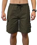 Southpole Men's Tech Woven Nylon Cargo Shorts, Quick Dry, Lightweight, Adjustable Waist, Olive, Medium