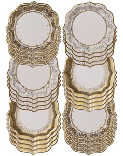 Talking Tables 24 x Gold Disposable Paper Party Plates in 3 Styles, Strong and Sturdy Elegant Scalloped Design Recyclable Dishes for Christmas, Birthday Weddings, Anniversary 9inch
