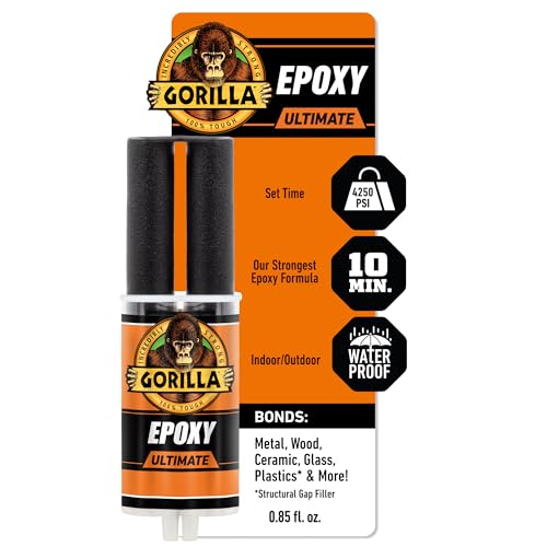 Gorilla Epoxy Ultimate, Waterproof, 10 Minute Set, Permanent Bond, Dries Black, 0.85oz Syringe (Pack of 1)