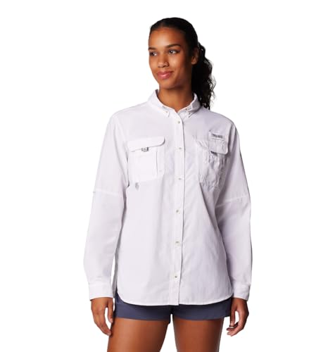 Columbia Womens PFG Bahama II Long Sleeve Fishing Shirt, White, Medium