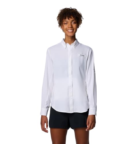 Columbia Womens PFG Tamiami II Long Sleeve Fishing Shirt, White, Large