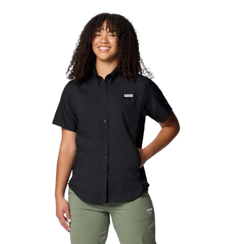 Columbia Womens PFG Tamiami II Short Sleeve Fishing Shirt, Black, Large
