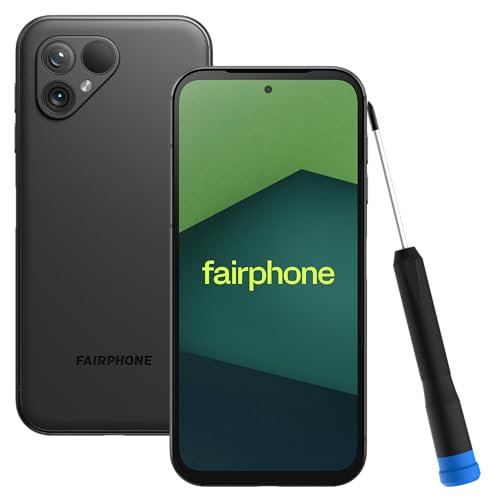 Fairphone 5 5G Nachhaltiges Smartphone (6,46"-Display, 50-MP-Dual-Kamera, 8GB/256GB, 4200 mAh, Android 14) inkl. iFixit Schraubenzieher, Mattes Schwar