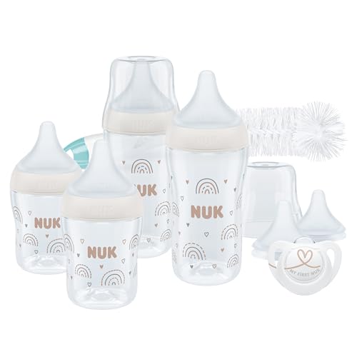 🔥 STARKER PREIS (-35%) NUK Perfect Match Perfect Start Babyflaschenset | Ab 0 Monate | Passt sich dem Baby an | 4 Anti-Kolik-Babyflaschen, Schnuller, Flaschenbürste und mehr | 9 Stück