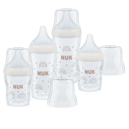 (-30%) NUK Perfect Match Babyflaschenset | Ab 3 Monate | Passt sich dem Baby an | Temperature Control | Anti-Colic | 150 ml und 260 ml | Silikontrinksauger | Regenbogen | 4 Stück