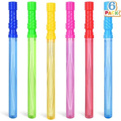 JOYIN 14.6’’ Big Bubble Wands for Kids, 6 PCS Bubble Wand with Refill Solution for Summer Toy Party Favor, Outdoors Toy Activity, Easter Basket Stuffers, Birthday Gift