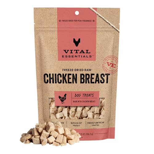 Vital Essentials Single Ingredient Chicken Breast Dog Treats, 3.75 oz | Freeze-Dried Raw | Premium Quality High Protein Training Treats | Grain Free, Gluten Free, Filler Free