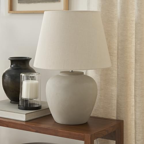 Nourison Home 20" Sand (Light Beige) Neutral Ceramic Table Lamp with Fabric Shade, Bedside Nightstand Lamp for Bedr