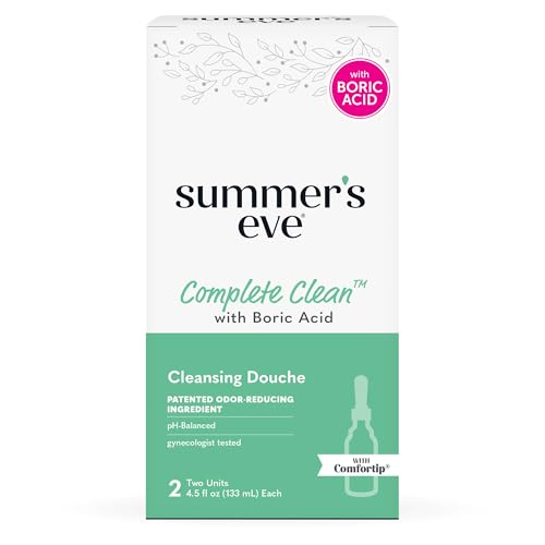Summer's Eve Complete Clean Odor Reduction Douche for Women with Boric Acid, Gentle pH-Balanced Formula Helps Reduce Vaginal Odor, 2 Bottles 4.5 Oz Each