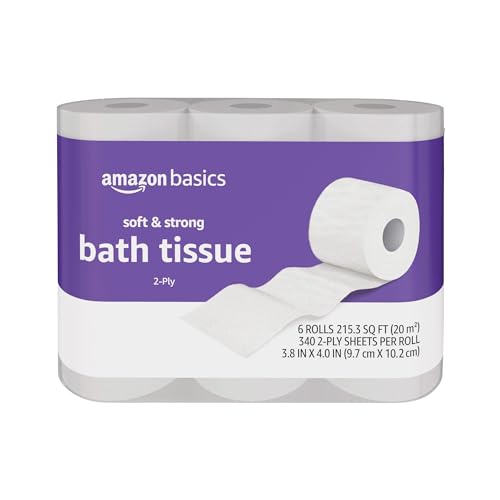 Amazon Basics Soft and Strong 2-Ply Toilet Paper, 6 Ultra Rolls = 24 Regular Rolls, Unscented, 340 Sheet (6 Rolls)