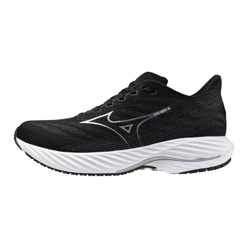 Mizuno Mens Wave Rider 28 Running Shoe, Black-Silver, 11.5