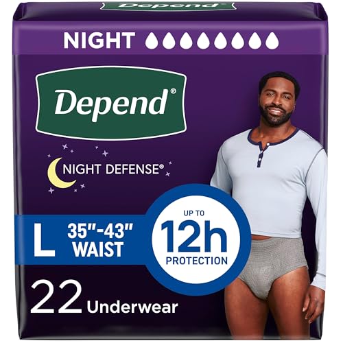 Depend Night Defense Adult Diapers, Incontinence Underwear for Men, Disposable, Overnight, Large, Grey, 22 Count, Packaging May Vary