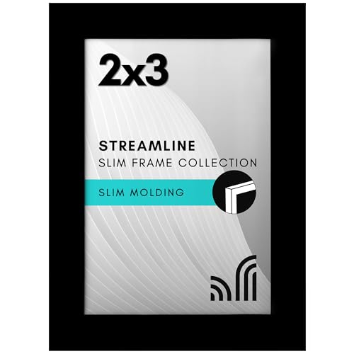 Americanflat 2x3 Picture Frame with Polished Crystal-Clear Glass - Streamline Collection - Thin Border Photo Frame for Tabletop Display - Easel Stand Included - Black